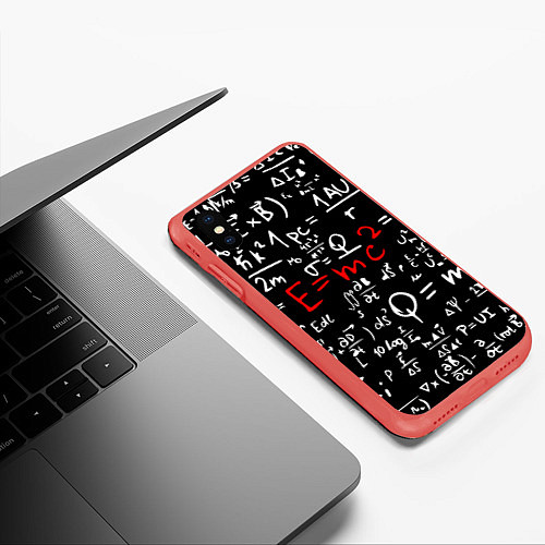Чехол iPhone XS Max матовый E=mc2: Black Style / 3D-Красный – фото 3