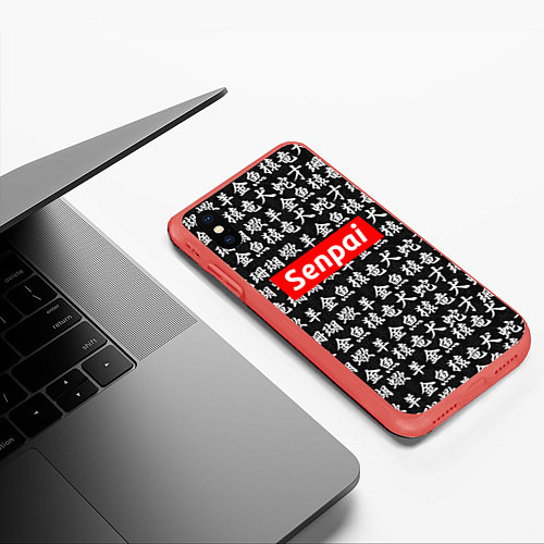 Чехол iPhone XS Max матовый Senpai Hieroglyphs / 3D-Красный – фото 3