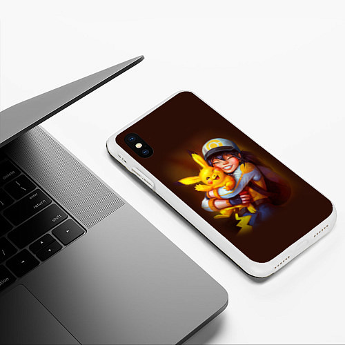 Чехол iPhone XS Max матовый Эш и пикачу / 3D-Белый – фото 3
