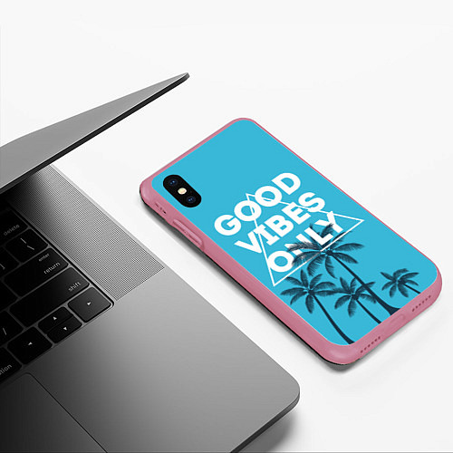 Чехол iPhone XS Max матовый Good vibes only / 3D-Малиновый – фото 3