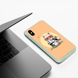 Чехол iPhone XS Max матовый Raccoon Love Coffee, цвет: 3D-салатовый — фото 2