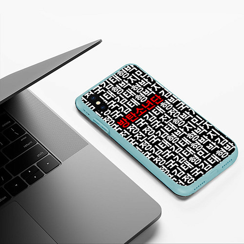 Чехол iPhone XS Max матовый BTS Hieroglyphs / 3D-Мятный – фото 3