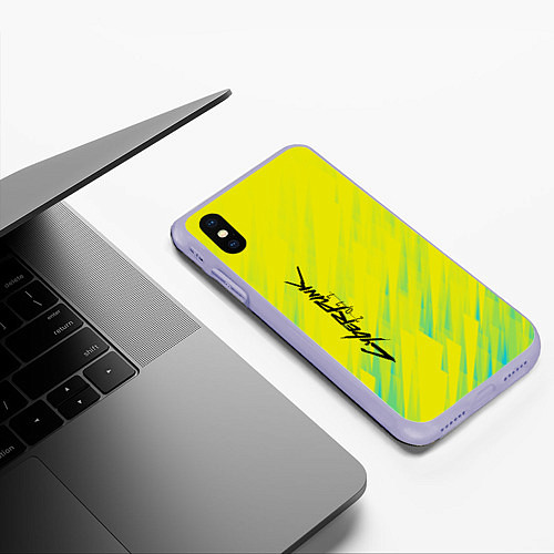 Чехол iPhone XS Max матовый Cyberpunk 2077: Yellow / 3D-Светло-сиреневый – фото 3