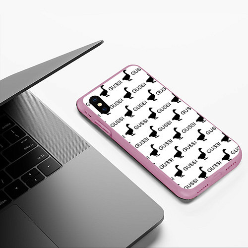 Чехол iPhone XS Max матовый GUSSI: White Pattern / 3D-Розовый – фото 3
