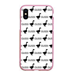 Чехол iPhone XS Max матовый GUSSI: White Pattern, цвет: 3D-розовый