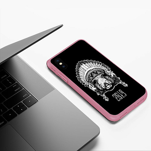 Чехол iPhone XS Max матовый Кабан-индеец 2019 / 3D-Малиновый – фото 3