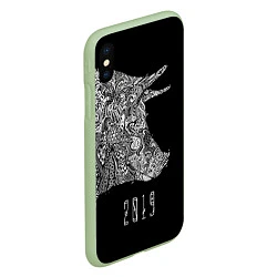 Чехол iPhone XS Max матовый Черная свинья 2019, цвет: 3D-салатовый — фото 2