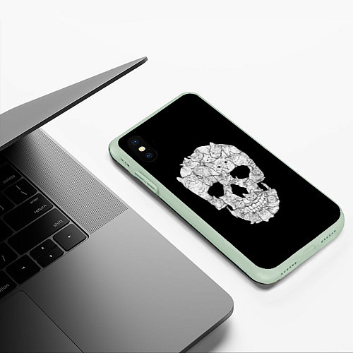 Чехол iPhone XS Max матовый Sketchy Cat Skull / 3D-Салатовый – фото 3