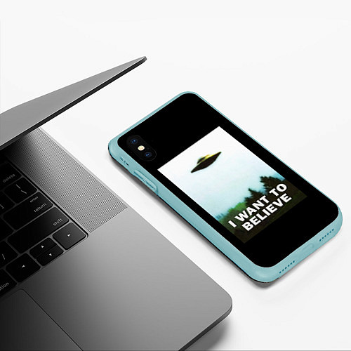Чехол iPhone XS Max матовый I Want To Believe / 3D-Мятный – фото 3