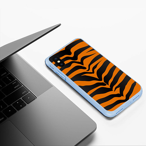 Чехол iPhone XS Max матовый Шкура тигра / 3D-Голубой – фото 3