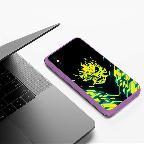 Чехол iPhone XS Max матовый Cyberpunk 2077: Samurai / 3D-Фиолетовый – фото 3