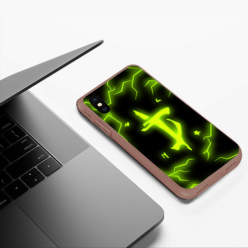 Чехол iPhone XS Max матовый DOOM Lightning / 3D-Коричневый – фото 3