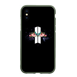 Чехол iPhone XS Max матовый BTS: Floral Minimalist, цвет: 3D-темно-зеленый