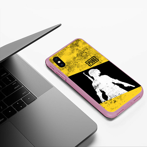 Чехол iPhone XS Max матовый PUBG: Yellow Grunge / 3D-Розовый – фото 3