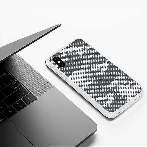 Чехол iPhone XS Max матовый Серый камуфляж / 3D-Белый – фото 3
