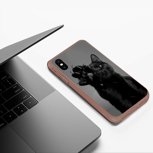 Чехол iPhone XS Max матовый Черный котик / 3D-Коричневый – фото 3