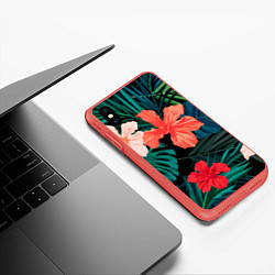 Чехол iPhone XS Max матовый Тропический мотив, цвет: 3D-красный — фото 2
