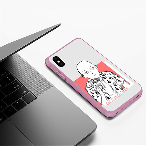 Чехол iPhone XS Max матовый Saitama: One-Punch Man / 3D-Розовый – фото 3