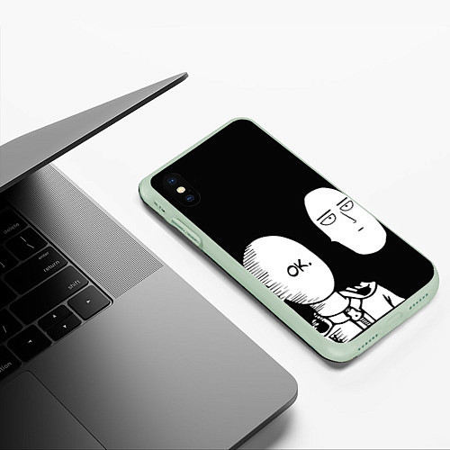 Чехол iPhone XS Max матовый Saitama: One-Punch Man / 3D-Салатовый – фото 3