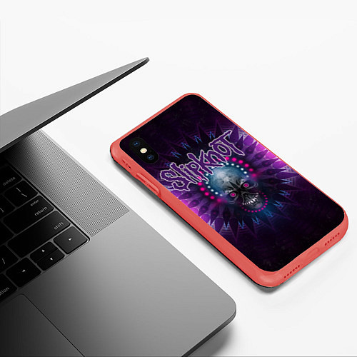 Чехол iPhone XS Max матовый Slipknot: Neon Skull / 3D-Красный – фото 3