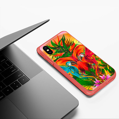 Чехол iPhone XS Max матовый Яркие тропики / 3D-Красный – фото 3