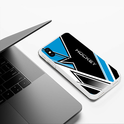 Чехол iPhone XS Max матовый Hockey black blue white / 3D-Белый – фото 3