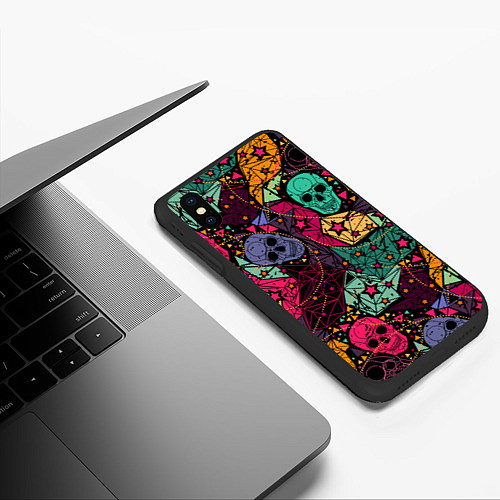 Чехол iPhone XS Max матовый Маскарад черепов / 3D-Черный – фото 3