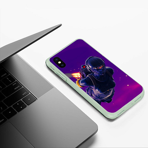 Чехол iPhone XS Max матовый Fortnite: Cyborg Fly / 3D-Салатовый – фото 3