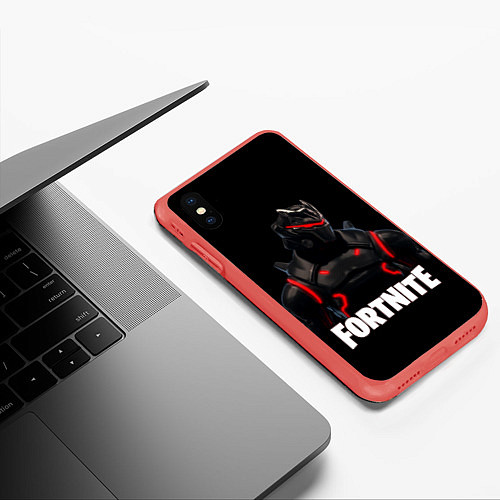 Чехол iPhone XS Max матовый Fortnite: Cyborg / 3D-Красный – фото 3
