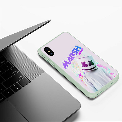 Чехол iPhone XS Max матовый Marshmello: New DJ / 3D-Салатовый – фото 3