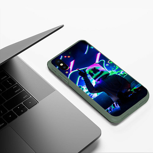 Чехол iPhone XS Max матовый Marshmello: Neon DJ / 3D-Темно-зеленый – фото 3