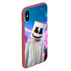 Чехол iPhone XS Max матовый Marshmello: Glitch Effect, цвет: 3D-красный — фото 2