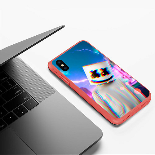 Чехол iPhone XS Max матовый Marshmello: Glitch Effect / 3D-Красный – фото 3