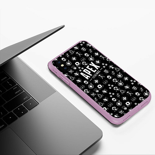 Чехол iPhone XS Max матовый Apex Legends: Black Pattern / 3D-Сиреневый – фото 3