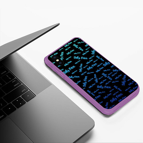 Чехол iPhone XS Max матовый Sally Face: Blue Pattern / 3D-Фиолетовый – фото 3