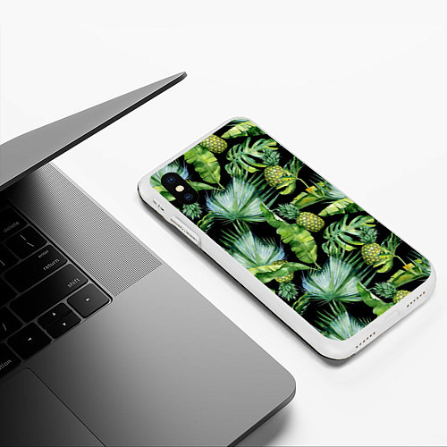 Чехол iPhone XS Max матовый Цветущие ананасы / 3D-Белый – фото 3