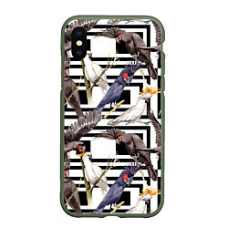 Чехол iPhone XS Max матовый Попугаи Какаду, цвет: 3D-темно-зеленый