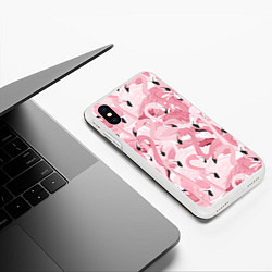 Чехол iPhone XS Max матовый Розовый фламинго, цвет: 3D-белый — фото 2