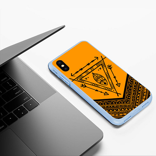Чехол iPhone XS Max матовый Native American: Yellow Style / 3D-Голубой – фото 3