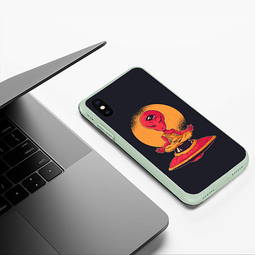 Чехол iPhone XS Max матовый Пришелец-медитатор / 3D-Салатовый – фото 3