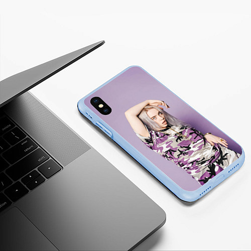 Чехол iPhone XS Max матовый Billie Eilish: Violet Camo / 3D-Голубой – фото 3