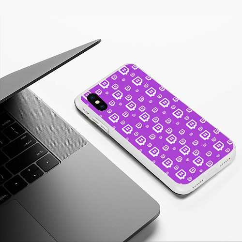 Чехол iPhone XS Max матовый Twitch: Violet Pattern / 3D-Белый – фото 3