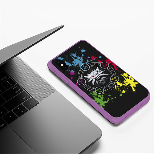 Чехол iPhone XS Max матовый Ведьмак: Сила стихий / 3D-Фиолетовый – фото 3