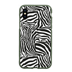Чехол iPhone XS Max матовый Полосы шкура зебры, цвет: 3D-темно-зеленый