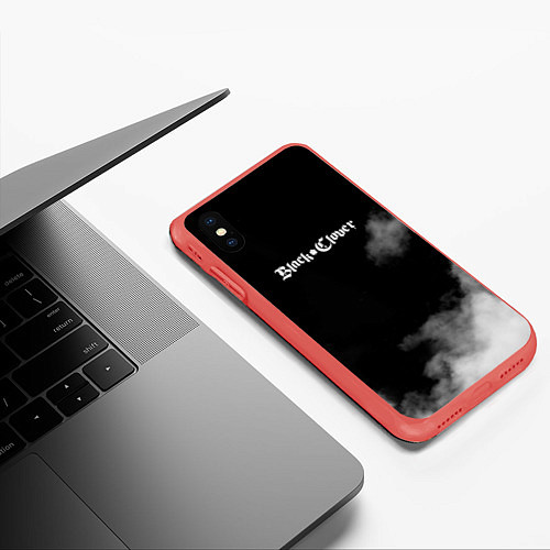 Чехол iPhone XS Max матовый Чёрный клевер / 3D-Красный – фото 3
