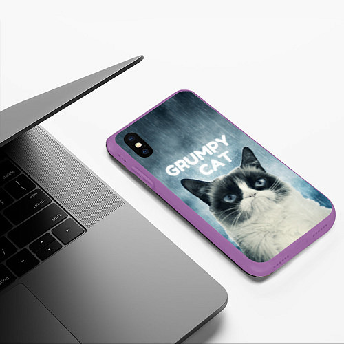 Чехол iPhone XS Max матовый Grumpy Cat / 3D-Фиолетовый – фото 3