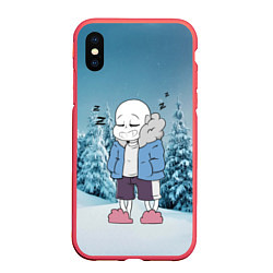 Чехол iPhone XS Max матовый Sans Winter, цвет: 3D-красный