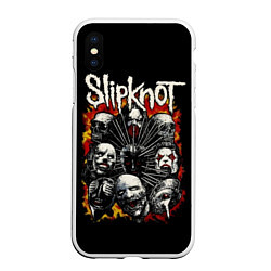 Чехол iPhone XS Max матовый Slipknot: Faces, цвет: 3D-белый