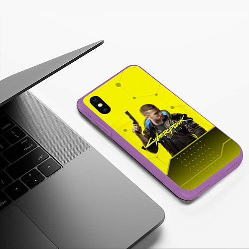 Чехол iPhone XS Max матовый CYBERPUNK 2077 / 3D-Фиолетовый – фото 3