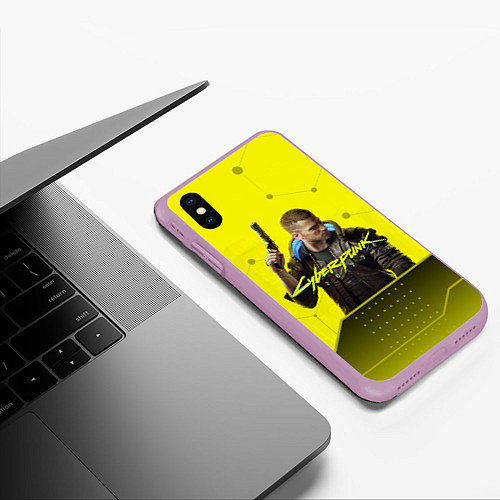 Чехол iPhone XS Max матовый CYBERPUNK 2077 / 3D-Сиреневый – фото 3